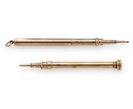 A 9ct gold propelling pencil, and another with mark of Sampson Mordan, the first with mark of the Goldsmiths' &amp; Silversmi
