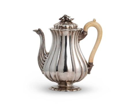 A William IV silver coffee pot, mark of Richard Sibley I, London 1831, of baluster and fluted form, part marked piano hinged 