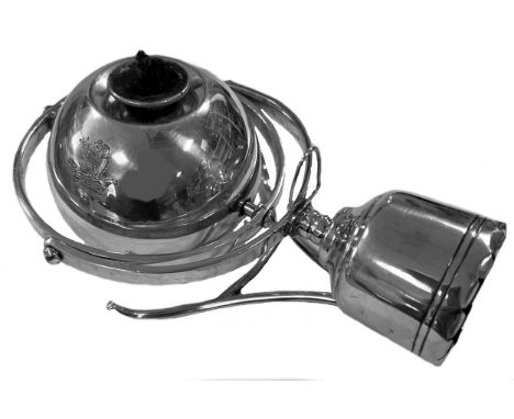 A Victorian silver novelty table cigar lighter, mark of Joseph Braham, London 1893, in the form of a gimbal, the ball with cr