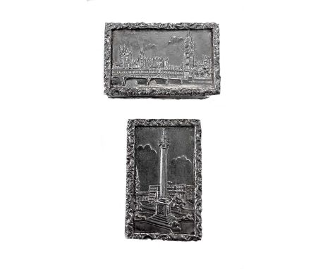 Two late 20th century silver 'castle top' style snuff boxes, both with mark of C.J. Vander, London 1973, each of rectangular 