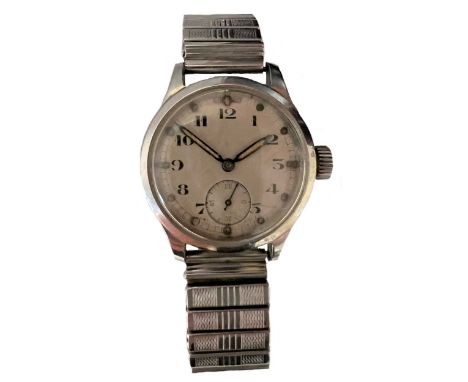 Revue - A WW2 military issue wristwatch, circa 1940, model 57, the sterile circular silvered dial, 26mm diameter, with black 