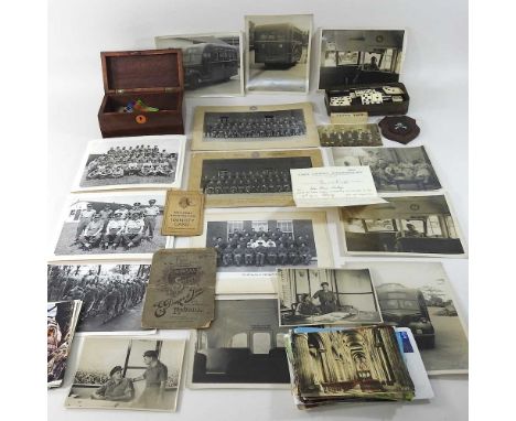A collection of military ephemera, to include photographs, button and medals, together with postcards and other items
