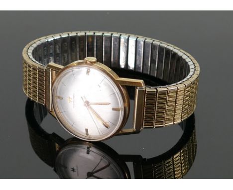 9ct gold vintage Hamilton mechanical wristwatch: d2.75cm with expandable bracelet. 
