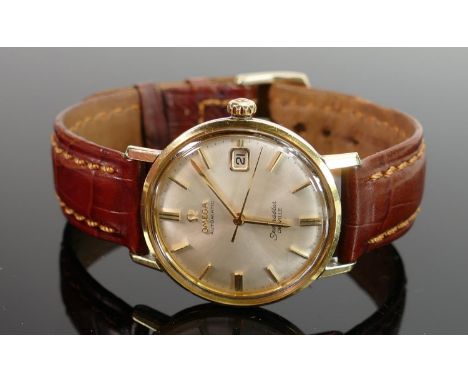 Omega Seamaster De Ville automatic wristwatch: Vintage gentlemans gold &amp; Steel date wristwatch, leather strap with origin