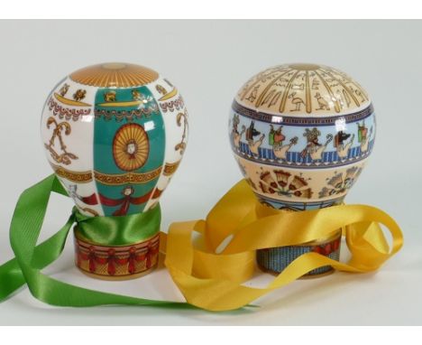 Royal Worcester Hot Air Balloon candle snuffers: Up Up and Away Zodiac and Egypt, both boxed with certificates. (2) 