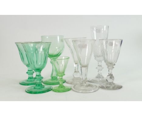 Group of eight 18th and 19th century glasses: Includes 4 light green glasses &amp; 4 others including a plain 18th century gl