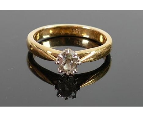 18ct gold solitaire diamond ring: diamond approx .40ct, size O, 4.4g. 