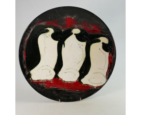 Lise B. Moorcroft Experimental Poole Pottery trial plate: Dated 2005, decorated with Penguins, diameter 40cm. 