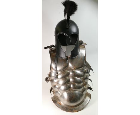 Steel muscled suit of armour and helmet:  Back and breast plates plus Corinthian helmet with horsehair, comb and tail. 