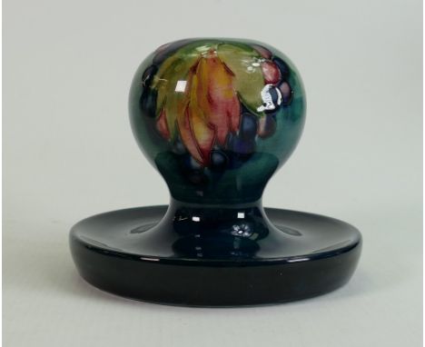 Moorcroft Leaf and Berry on blue green ground candlestick: Height 11cm. 