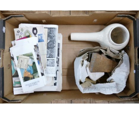 28 Old Wedgwood Etruria works hand tools used by Tom Simpson together with a period slip ware pourer: 