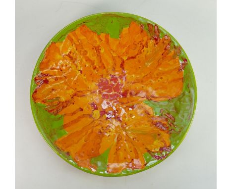 Lise B. Moorcroft Experimental Poole Pottery trial plate: dated 2000, decorated with Orange Impressionistic Flowers, diameter