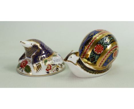 2 x Royal Crown Derby paperweights Garden Snail and Mole: Snail 375/4500 Igneous by Hugh Gibson &amp; Mole. Both with box, go