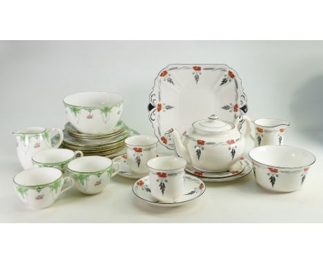 A collection of Shelley items to include: Vincent 11326 shape Red Poppy tea ware, globe shaped teapot, teapot stand, 2 cups, 