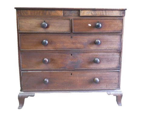 Inlaid Victorian chest of drawers: 2 over 3 in construction, with two secret drawers, bracket feet, height 109cm, width 115cm