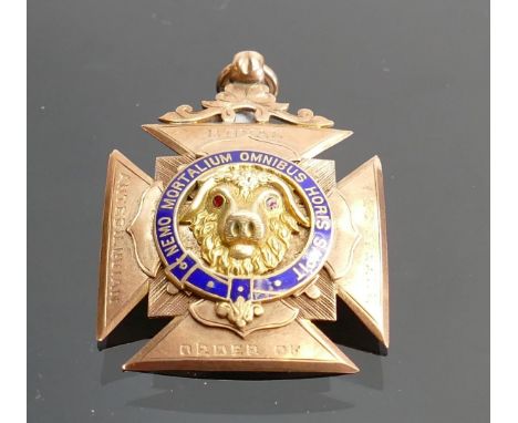 9ct gold RAOB The Royal Antediluvian Order of Buffaloes medal of Merit and Honour of Knighthood 1907: Presented to Primo J Ha