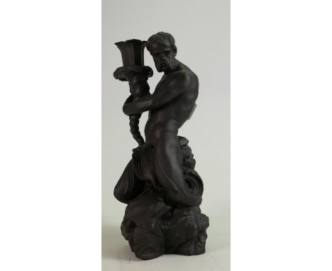 Wedgwood black Basalt Triton candlestick: Height 26cm, dated 1974. 