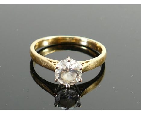 18ct gold cubic zirconia solitaire ring, size O/P,3.2g. 