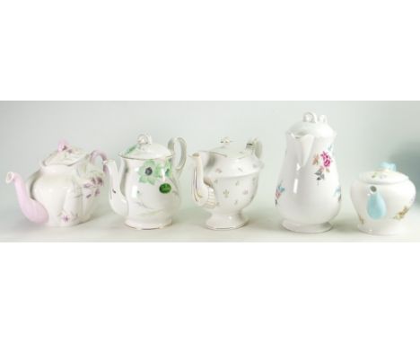 A collection of Shelley tea pots and a hot water jug to include: Gainsborough teapot 7926 Fleur De Lys &amp; Roses, New Cambr