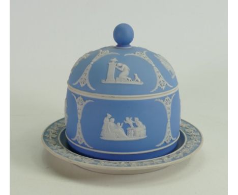 19th century Wedgwood light blue Jasperware lidded Honey pot: Height 14cm. 