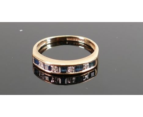9ct diamond &amp; sapphire ladies ring, size L/M, 1.8g: 