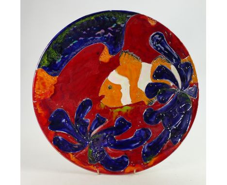 Lise B. Moorcroft Experimental Poole Pottery trial plate: Dated 2000, decorated with Clown fish, diameter 40cm. 