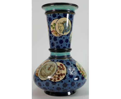 Doulton Faience Aesthetic Movement vase: By Mary M Arding c1880 unusual decoration of panels of ducks, geese, butterflies, fi