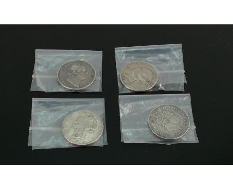 4 x half-crowns William IV 1834 &amp; 1824 Geo III 1820 plus 2 others: 1834 nVF e/k &amp; scratch to obverse, 1820 VF - gVF, 
