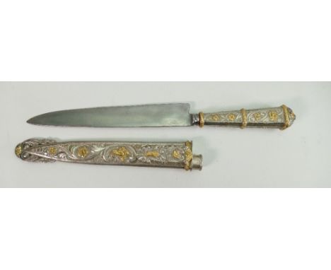 A 20th Century Eastern presentation knife: in decorative scabbard, monogrammed WL, believed to have been a gift to Sir Willia