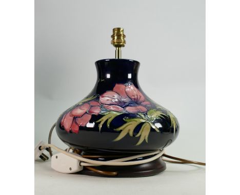 Moorcroft large squat Anemone on blue ground lamp base: Height to upper rim 22cm. 
