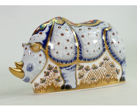 Royal Crown Derby paperweight White Rhino: From the endangered species range for Sinclair's, limited edition 248/1000.  Signe