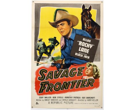 7 Western film posters include 5 US One Sheets, for Apache Ambush, Naked Dawn, Dark Command, Red River Shore, Savage Frontier