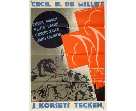 The Sign of the Cross (R-1944) Swedish One Sheet film poster, folded, 27 x 39 inches. 