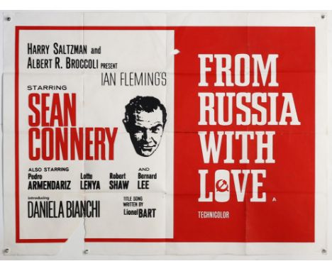 James Bond From Russia With Love (R-1963) British Quad film poster, red & white version, United Artists, folded, 30 x 40 inch