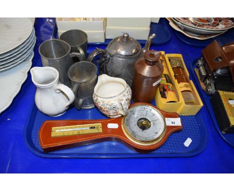 Mixed lot to include barometer, metal wares and other items