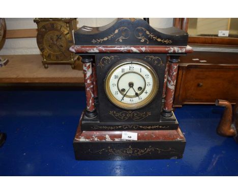 Black slate and red marble mantel clock