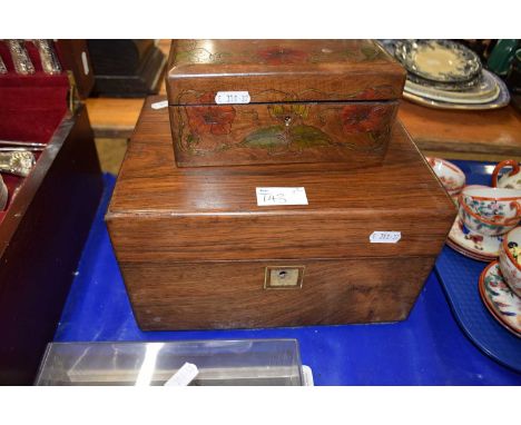 Mahogany and mother of pearl inlaid dressing table box together with another box