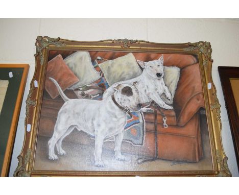 A portrait of two Bull Terriers in modern gilt frame