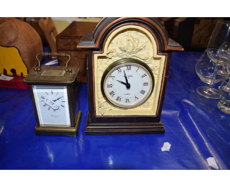Brass cased carriage clock together with another mantel clock