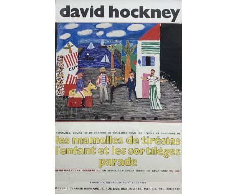 After David Hockney (British 1937-): 'Les Mamelles de Tiresias', exhibition poster pub. 1981, 61cm x 41cm 