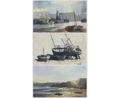 Don Micklethwaite (British 1936-): 'Inner Harbour - Scarborough' 'Cayton Bay' and 'Blenheim', two watercolours and one pen an