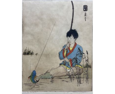 Geoffrey Sneyd Garnier (British 1889-1970): 'A Fish from Hwang Ho', coloured etching signed and titled in pencil 37cm x 28cm
