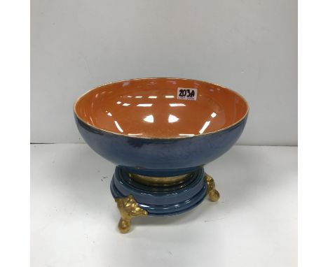 A Carltonware blue and oxide red and gilt decorated bowl and stand, the bowl 25 cm diameter and 17.5 cm high including stand,