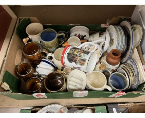 Five boxes of assorted horse and equestrian related models, collector's plates, jugs, mugs etc together with a box of similar