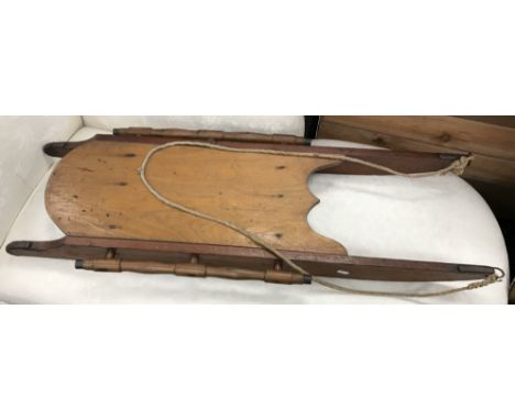 A vintage F H Ayres of London pine and plywood sledge / toboggan, 100 cm long