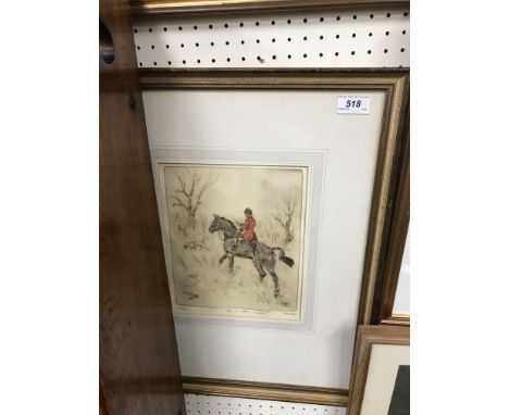 AFTER TOM CARR "Len in there - drawer!" study of a huntsman and hounds, coloured etching, signed to margin lower right, title