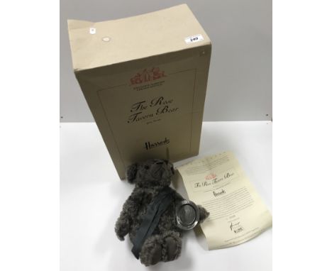 A Steiff limited edition Harrods musical Rose Tavern teddy bear with certificate No'd 89 in grey (boxed)