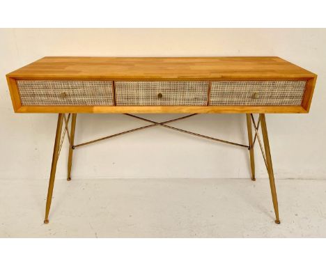 CONSOLE TABLE, 1960s Danish style, rattan detail, 76cm H x 120cm W x 38cm D. 