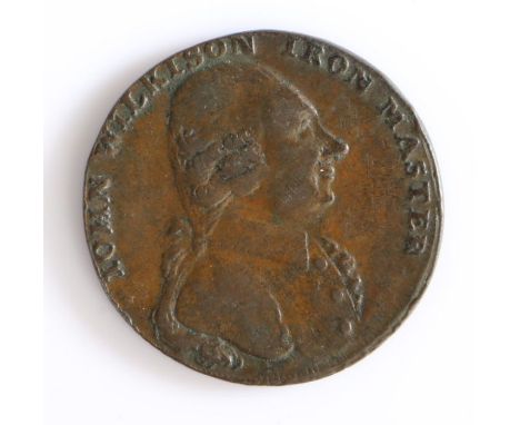 British Token, copper halfpenny, 1793, Midlands, with seated Vulcan forging lightning, the reverse JOHN WILKINSON IRON MASTER
