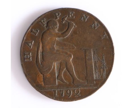 British Token, copper halfpenny, 1792, Midlands, with seated Vulcan forging lightning, the reverse JOHN WILKINSON IRON MASTER
